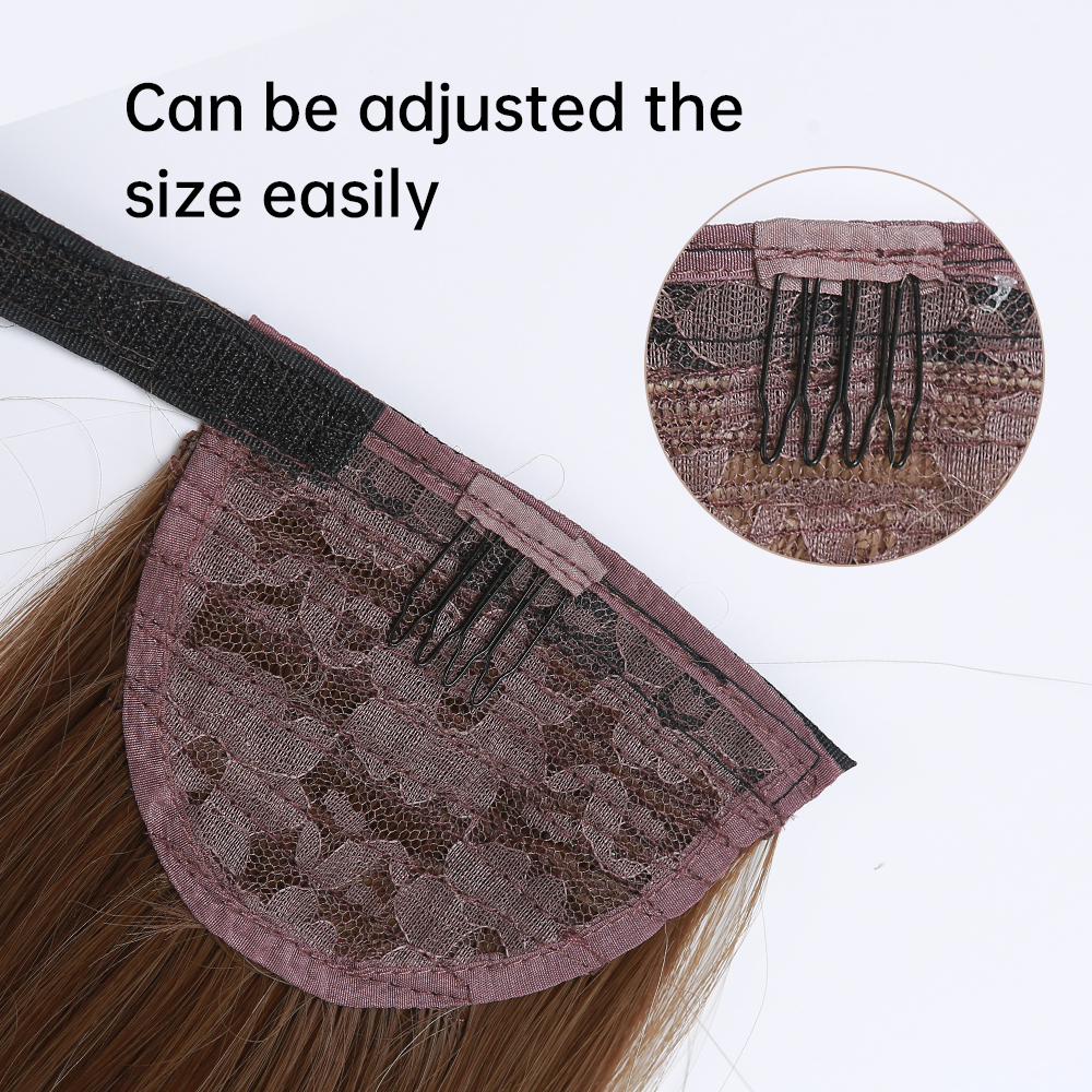 HAIRCUBE Brown Blonde Ombre Hair Extensions Short Wavy Wrap Around Clip In Ponytail Fake Hair Heat Resistant Synthetic Hairpiece 45b3f
