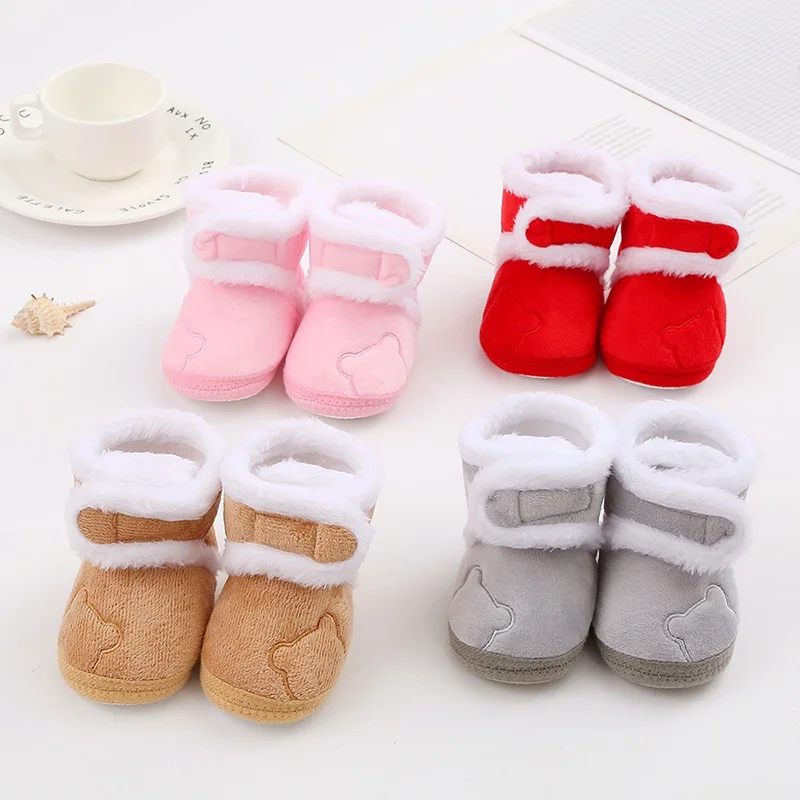 Baby Winter Snow Boots Cute Bear Warm Fluff Balls 2025 Indoor Soft Sole Infant Newborn new Toddler Baby Shoes 0-18M