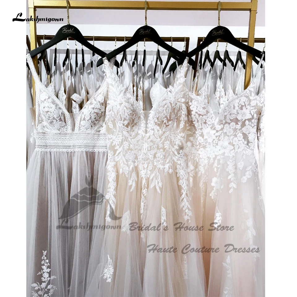 Lakshmigown Civil Boho new Champagne Wedding Dresses 2025 Spaghetti Straps 2024 Suknia Slubna Sexy Beach Bridal Gowns Lace Appliques