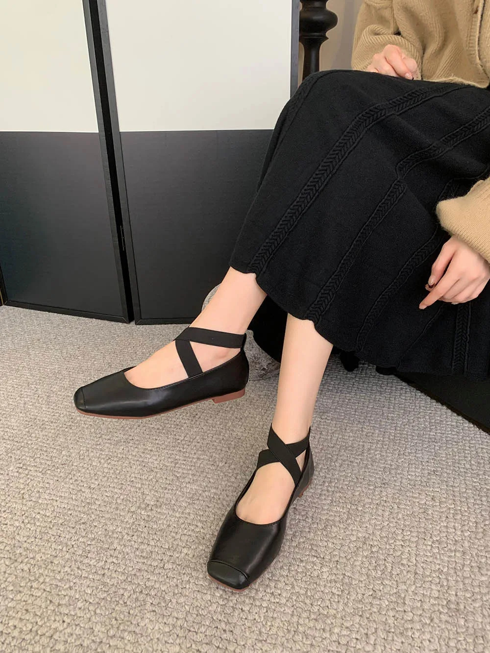 Square Toe Women Loafers Ballet Dance Shoes Flat Low Heels Arrivals Black Beige Khaki Brown Dress Sandals Pumps Size 39 240321