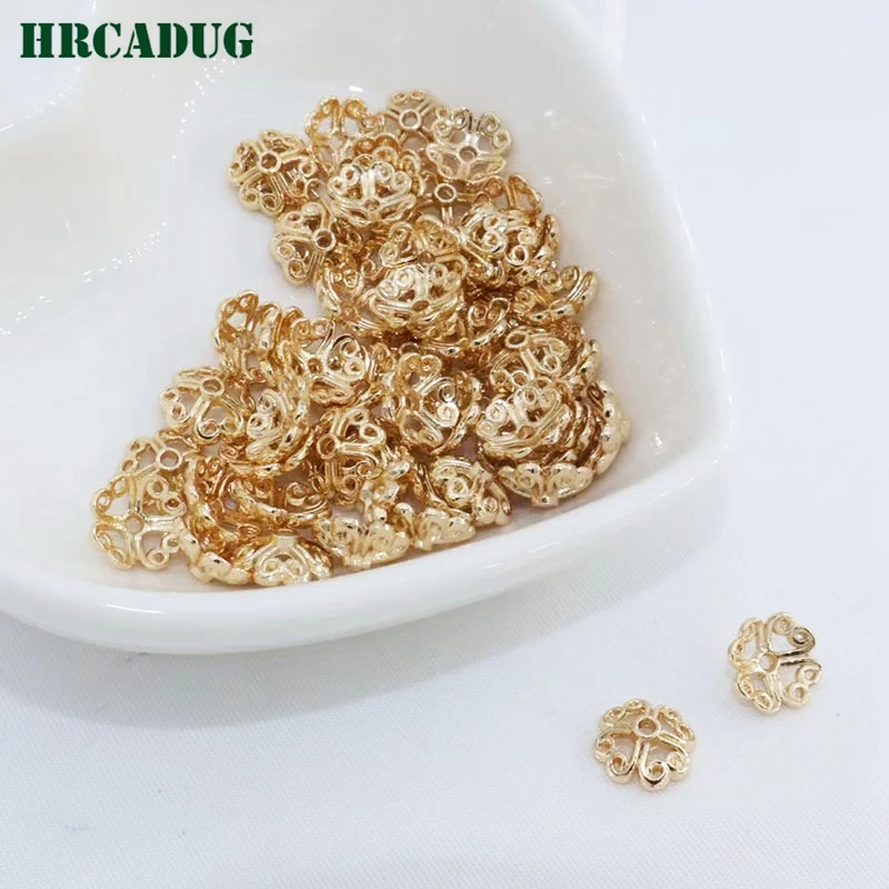 8.5mm Bead 2025 new End Caps Gold Plated Quality Brass Metal Hollow Out Flower Bead Caps For DIY Jewellery Making Supplies