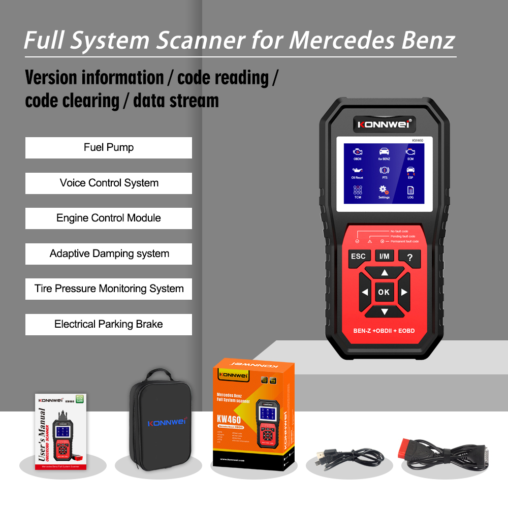 KONNWEI KW460 For Mercedes-Benz Car Auto Diagnostic Tool OBD2 Full System Scanner Airbag Oil ABS SRS TPMS Engine Code Reader f6bc9