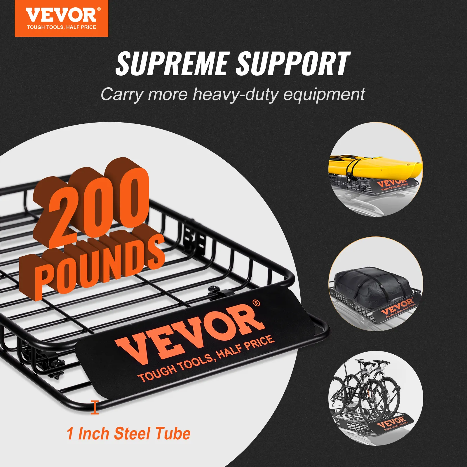 VEVOR Roof Rack Cargo Basket 46"x36"x4.5" / 51"x36"x5" Rooftop Cargo Carrier Heavy-Duty 200 LBS Capacity for SUV Truck V
