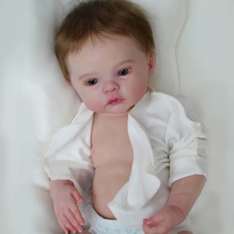 49cm Full body Vinyl Reborn Baby Doll Meadow Newborn Baby Size Real Picture Handmade Hand-root Hair Visible Veins