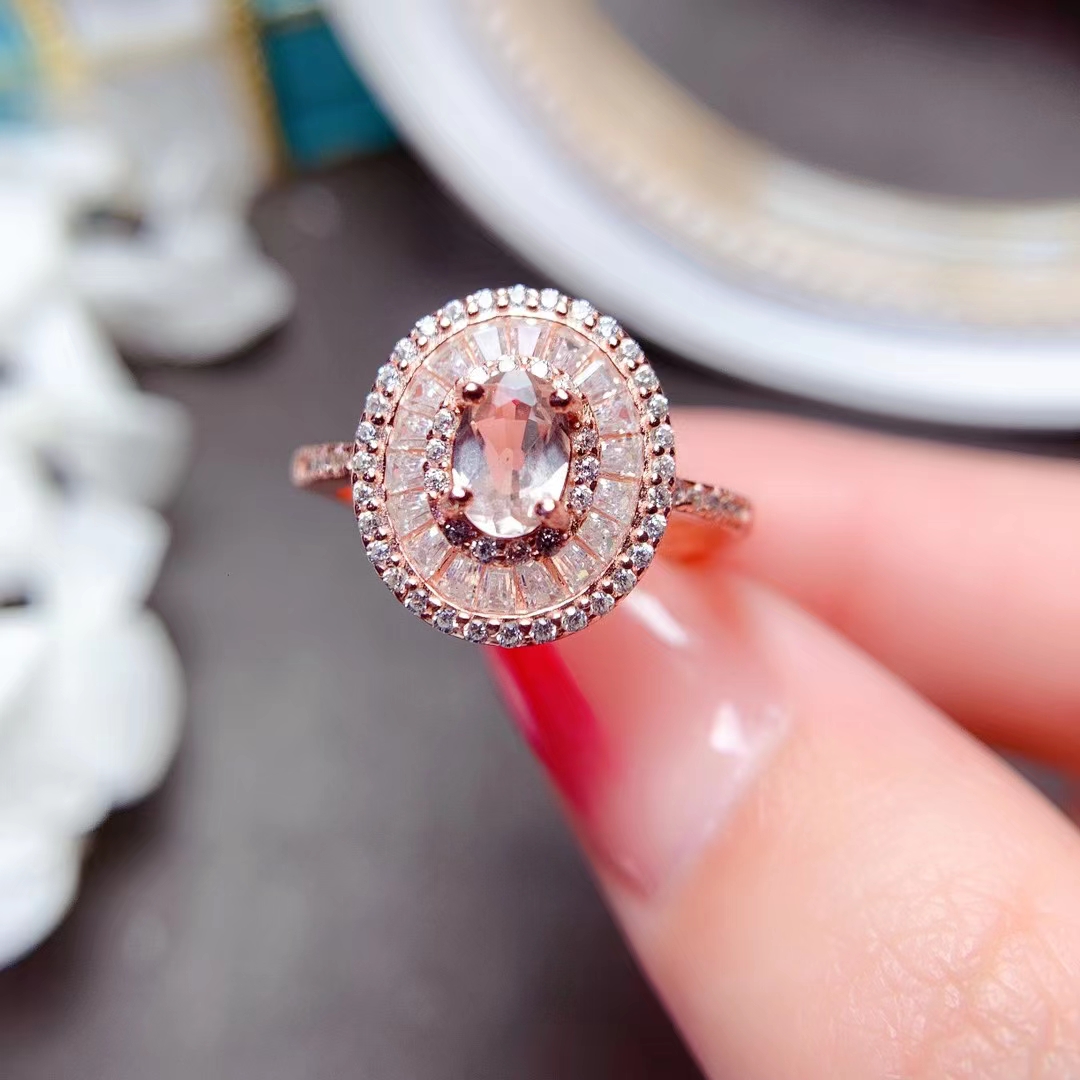 for Engagement 100% Natural Pink Beryl Ring Sier Real Morganite Jewelry
