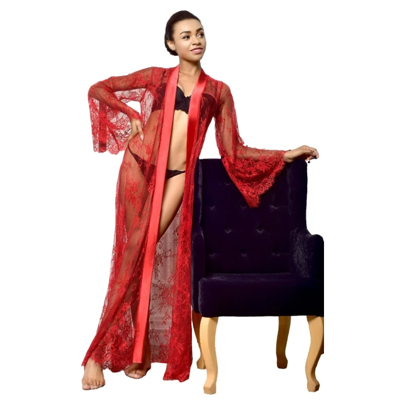 Bathrobe Women Femme Long new Sleeve Nightgowns Women Sexy Lace Wedding Bride Robes Bridesmaid 2025 Long Gowns Sheer Kimono Robe