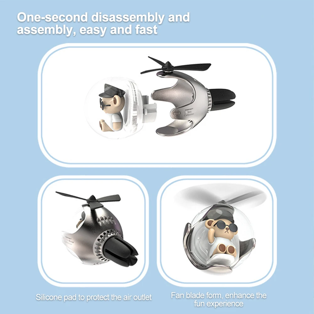 Cute Bear Pilot Car Air Freshener 7 colors Atmosphere Lights Mini Fragrance Diffuser Car Accessories Auto Interior Perfume