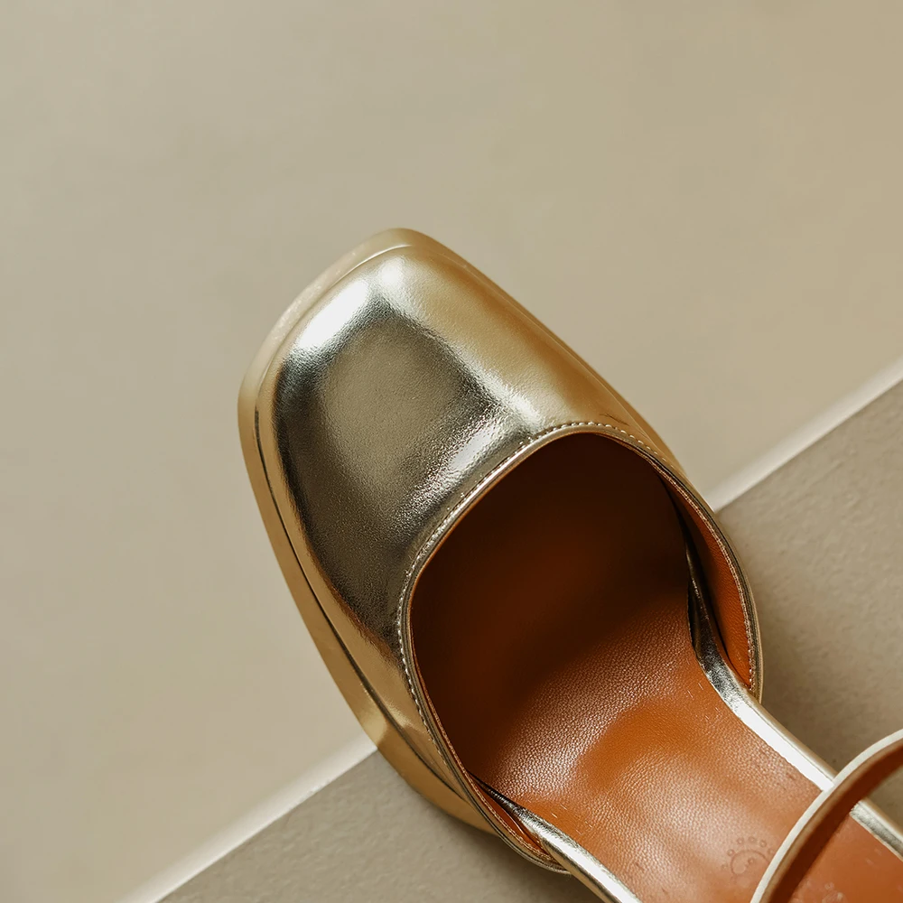 2024 New new Gold Sier Platform Pumps Women Thick 2025 Heels Mary Jean Shoes Woman Square Toe High Heeled Shoes Ladies Mirror Pumps