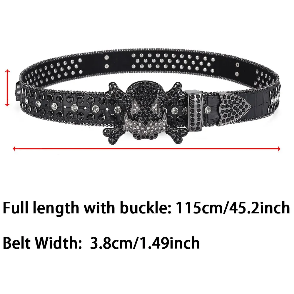 Women's Jeans Skull Head Buckle Rhinestone Belt Y2K Belt Shiny Rivet Design Pu Belt Artificial Diamond Belt Punk Rock Men's Belt
