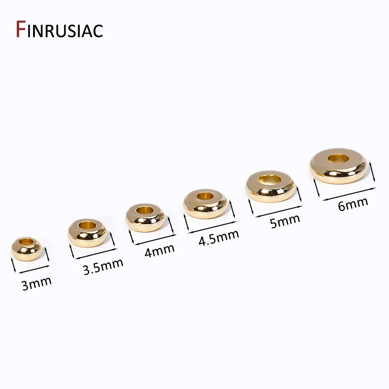 50PCS 3/4/5/6mm 14K Real Gold Plated Brass Spacer Beads For Jewelry Making High Quality Loose Beads To Make Bracelet Accessories