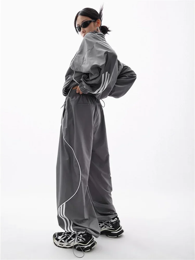 Y2K Gorpcore Pant Sets Women Streetwear Vintage 90s Two Piece Set Oversized Tracksuit Wide Leg Track Pants Hip Hop Jacket