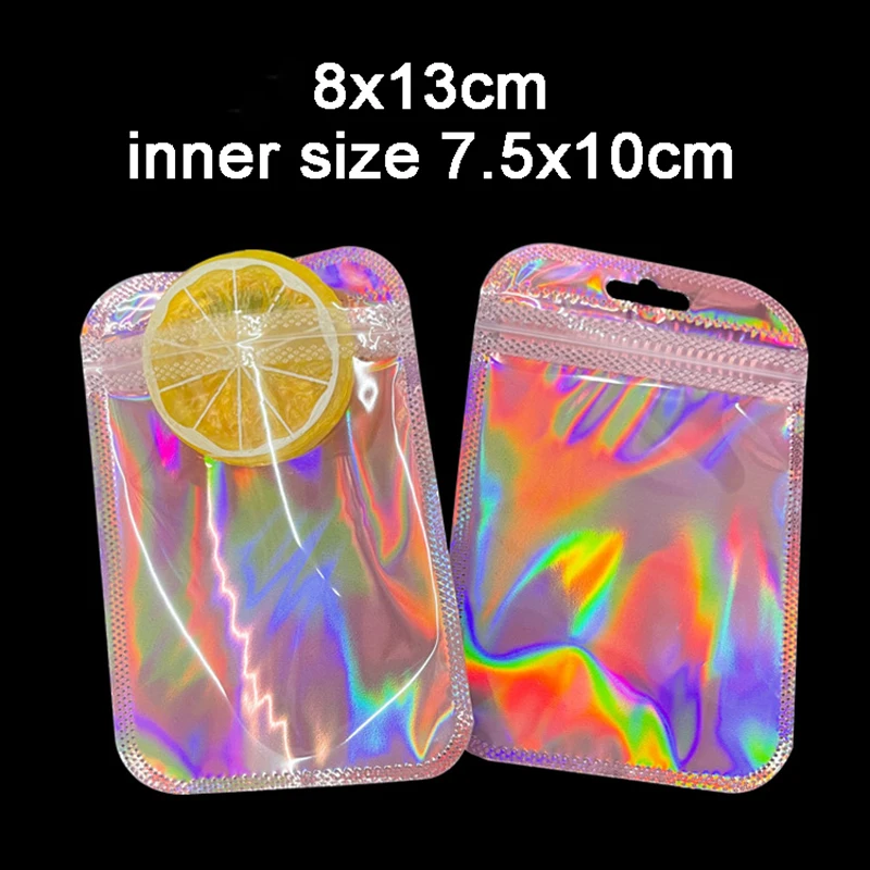 Sealing 50pcs Iridescent Self Bags Colorful Laser Iridescent Resealable smile