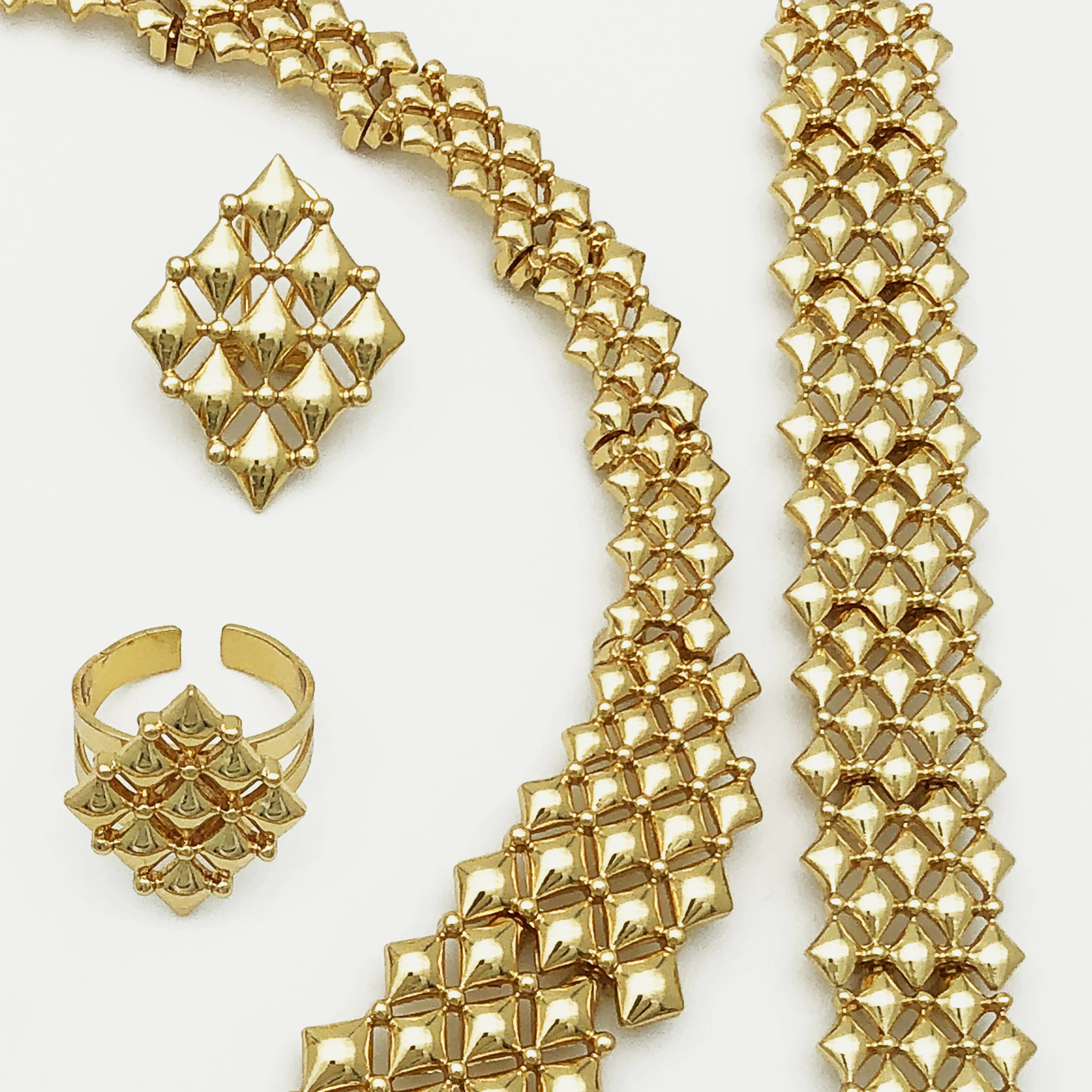 Italian Gold Plated Jewelry Sets Women Large Necklaces Earring Ring Bracelet Wedding Party Jewelry Accessories Free Shipping
