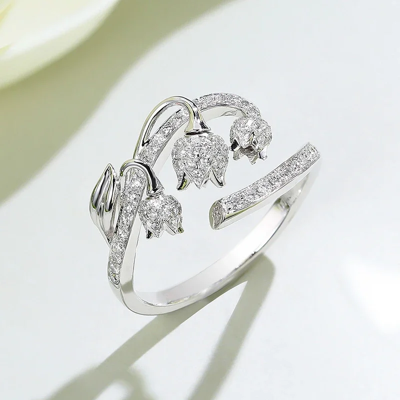 Flower Aesthetic Huitan Adjustable Finger Ring Female Brilliant Zirconia Jewelry for Engagement Ceremony Delicate Accessories smile
