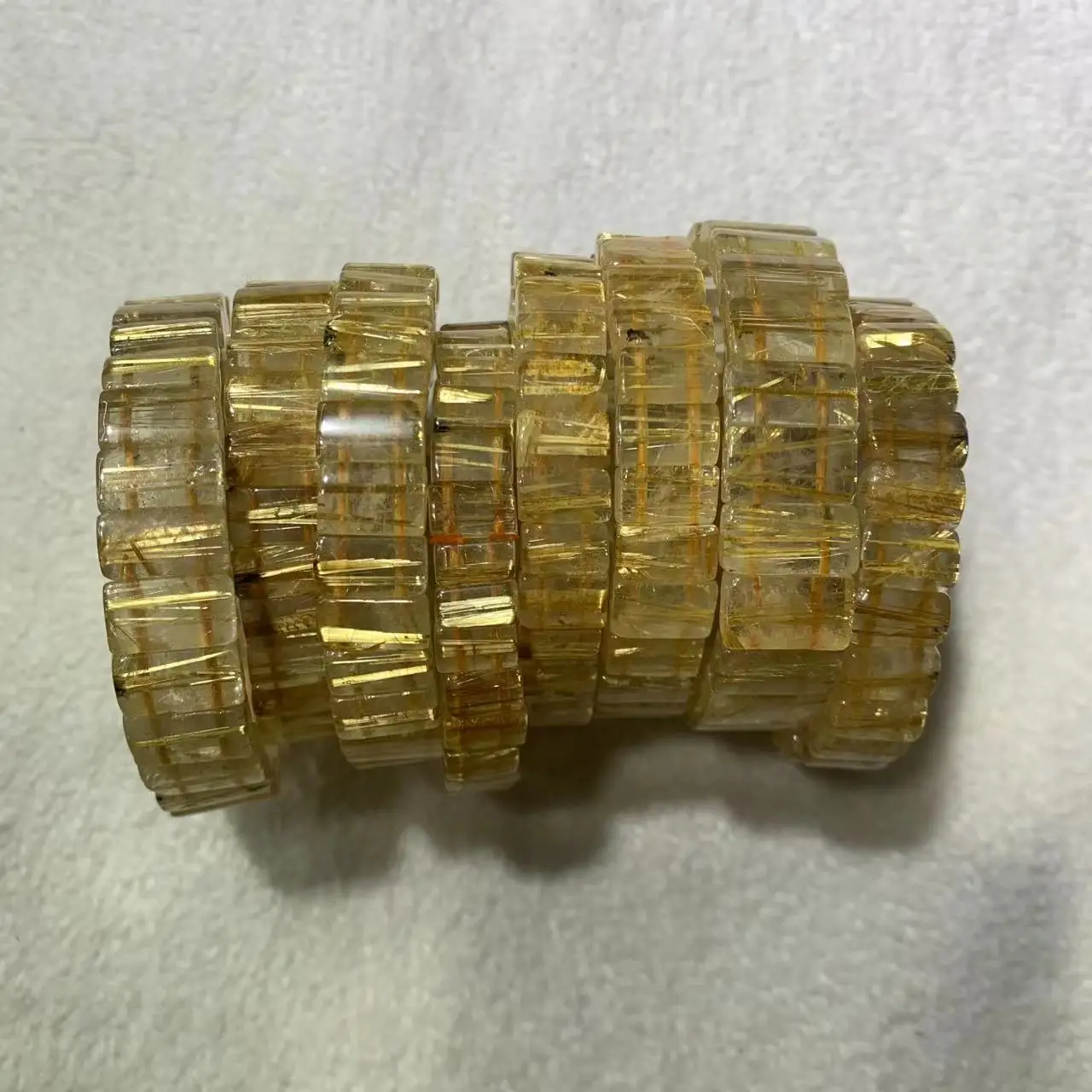 Golden Rutilated Quartz Stone Beads Bracelet Natural Gemstone Jewelry Bangle for Woman for Man Wholesale !