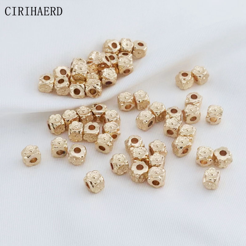 4mm 5mm 14K Gold Plated Square Spacer Jewelry Flower Beads For DIY Bracelet Jewellery Making Supplies Loose Bead Wholesale Lots