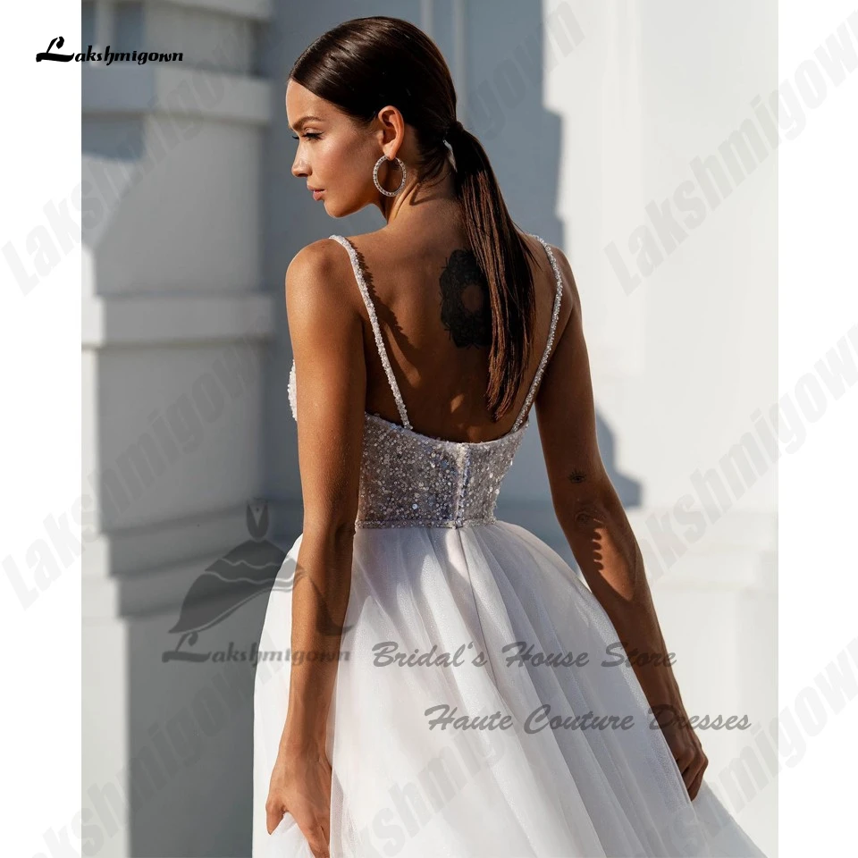 Lakshmigown Champagne Beading Beach Wedding new Dresses 2024 New Mariage V Neck Sexy A Line Bridal Gowns 2025 Spaghetti Straps