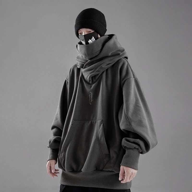 QWEEK Hooded Sweatshirts Gothic Harajuku Pullover Hiphop Black Hoodie Oversize BF Style Dark Turtleneck Casual Punk Clothes Cool
