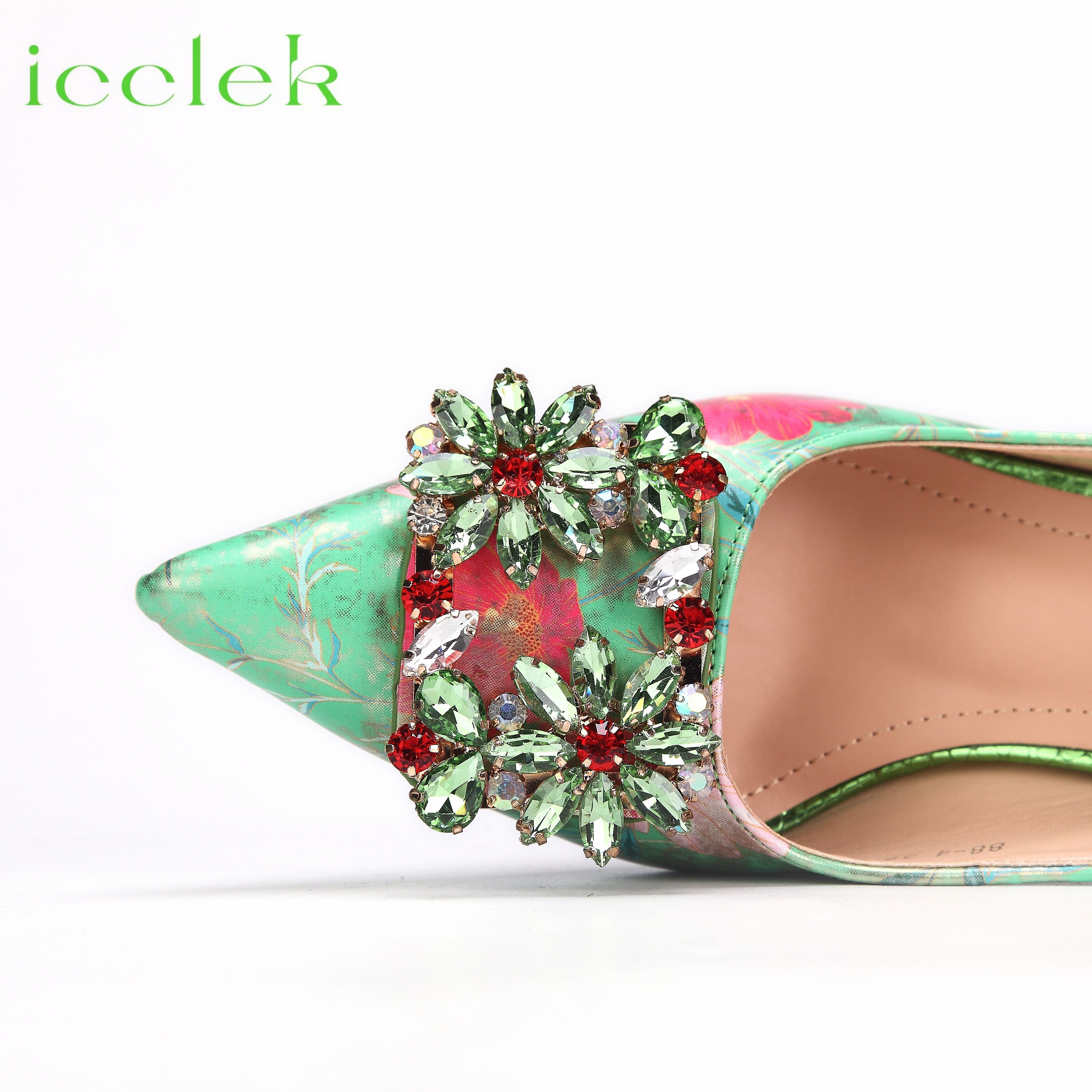 New Green Color Mature Design Pointed Toe Ladies Sandal Printing wer Material Shoes and Bag Set For Women Wedding Party
