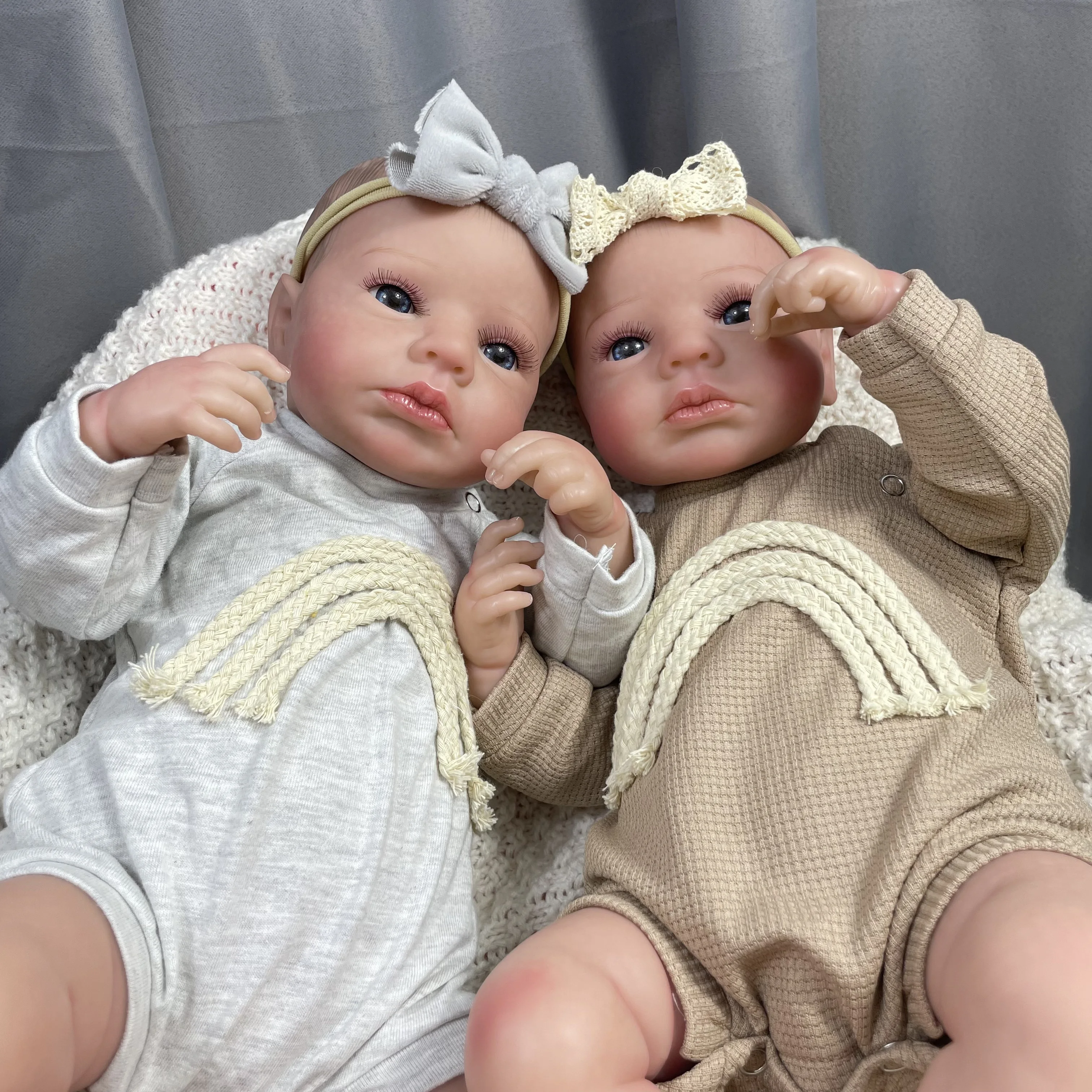 50CM Finished Reborn Baby Dolls LouLou Awake Twins Girl Lifelike Silicone Vinyl Newborn 3D Skin Visible Veins DIY Toys For Girls