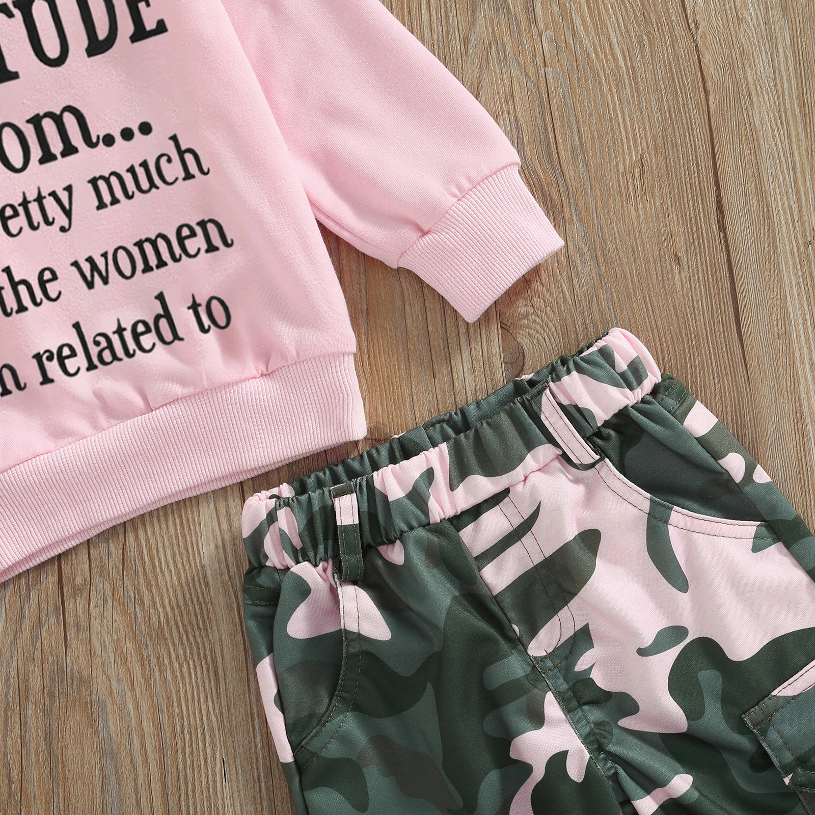 Baby Toddler Girl Clothes Tops Pants Sweatsuit Set Cute Letter Print Sweatshirt and Camo Pants 2T 3T 4T 5T 6T