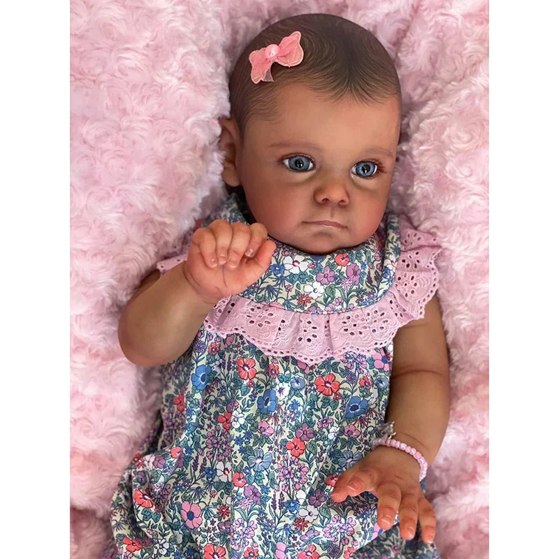 Dark 60CM Maggi Skin Reborn Dolls Handmade Baby Doll Painted Hair Lifelike Multiple Layers Painting 3D Skin Kids Toy smile