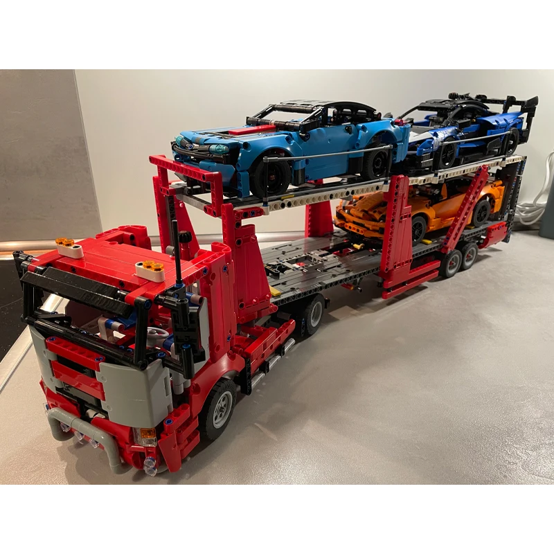 MOC Technical Truck Semi-Trailer Car Transporter Model Building Blocks DIY MOC-42098 Vehicle Bricks Children Toy Christmas Gift