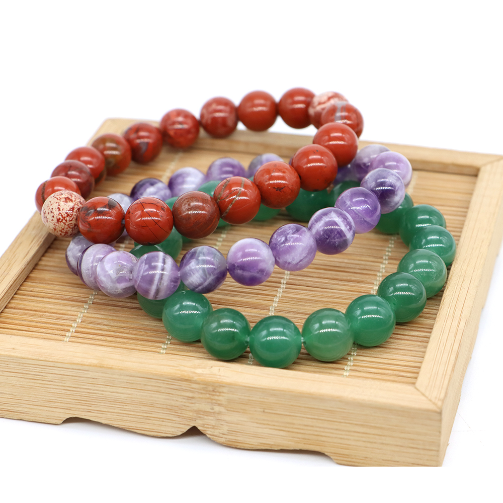 Polished Round Beads Bracelet Natural Stones Tiger Eye Volcanic Lava Amethyst Healing Crystal Wrist Chain Women Men Jewelry