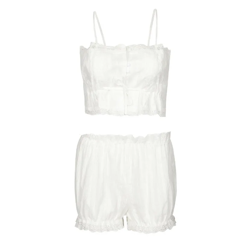 Cute Japanese Lolita Sleepwear 2025 Set White Lace Ruffles Camis Pumpkin new Shorts Homewear Underwear Kawaii Pamas Lingerie Suit