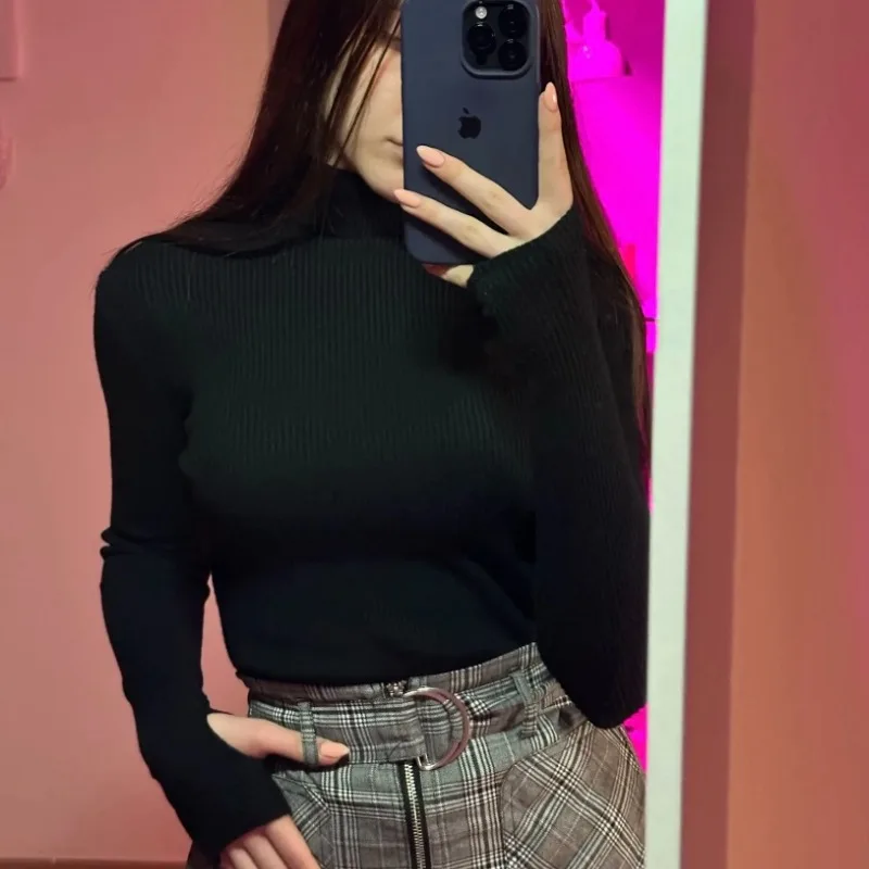 Women Heaps Collar Turtleneck Sweaters Autumn Winter Slim Pullover Women Basic Tops Casual Soft Knit Sweater Soft Warm Jumper