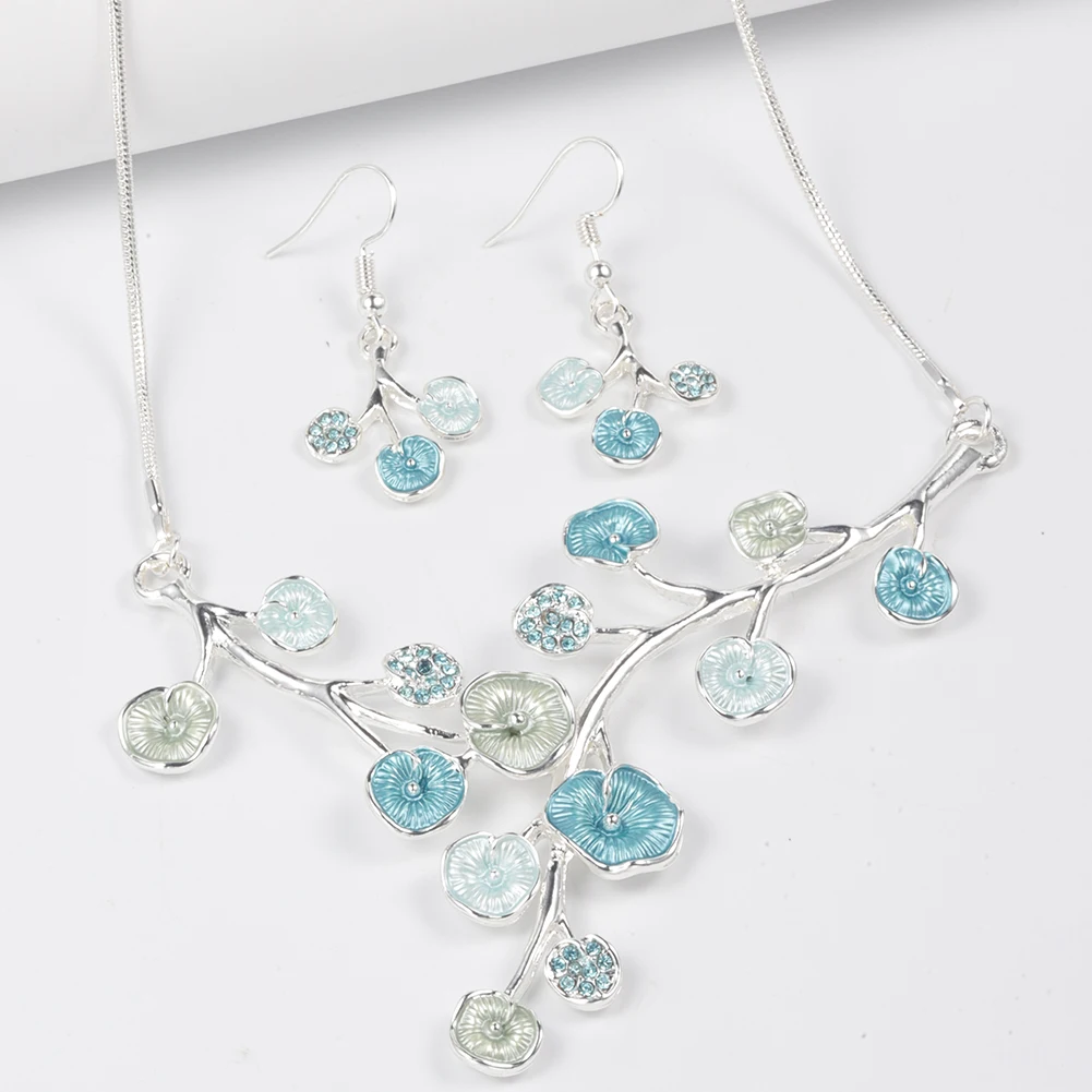 Cring Coco Flower Drop Earrings and Necklaces Set Brazilian Necklace Sier Plated Wedding Bridal Enamel Jewelry Sets for Women 5