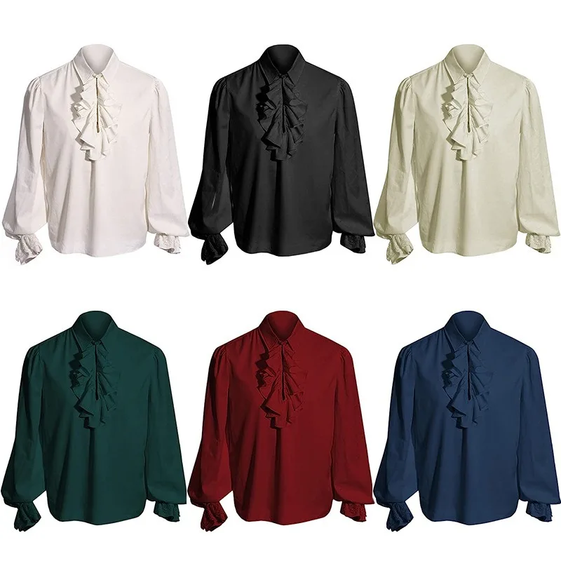 2025 Vampire Renaissance Victorian new Steampunk Ruffled Medieval Costume Men Shirts