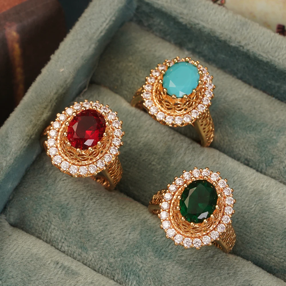 New Copper Gold Plating Wedding Cubic Zirconia Women Rings Unisex Engagement Gifts Jewelry Rings Big Stone Wedding Bands