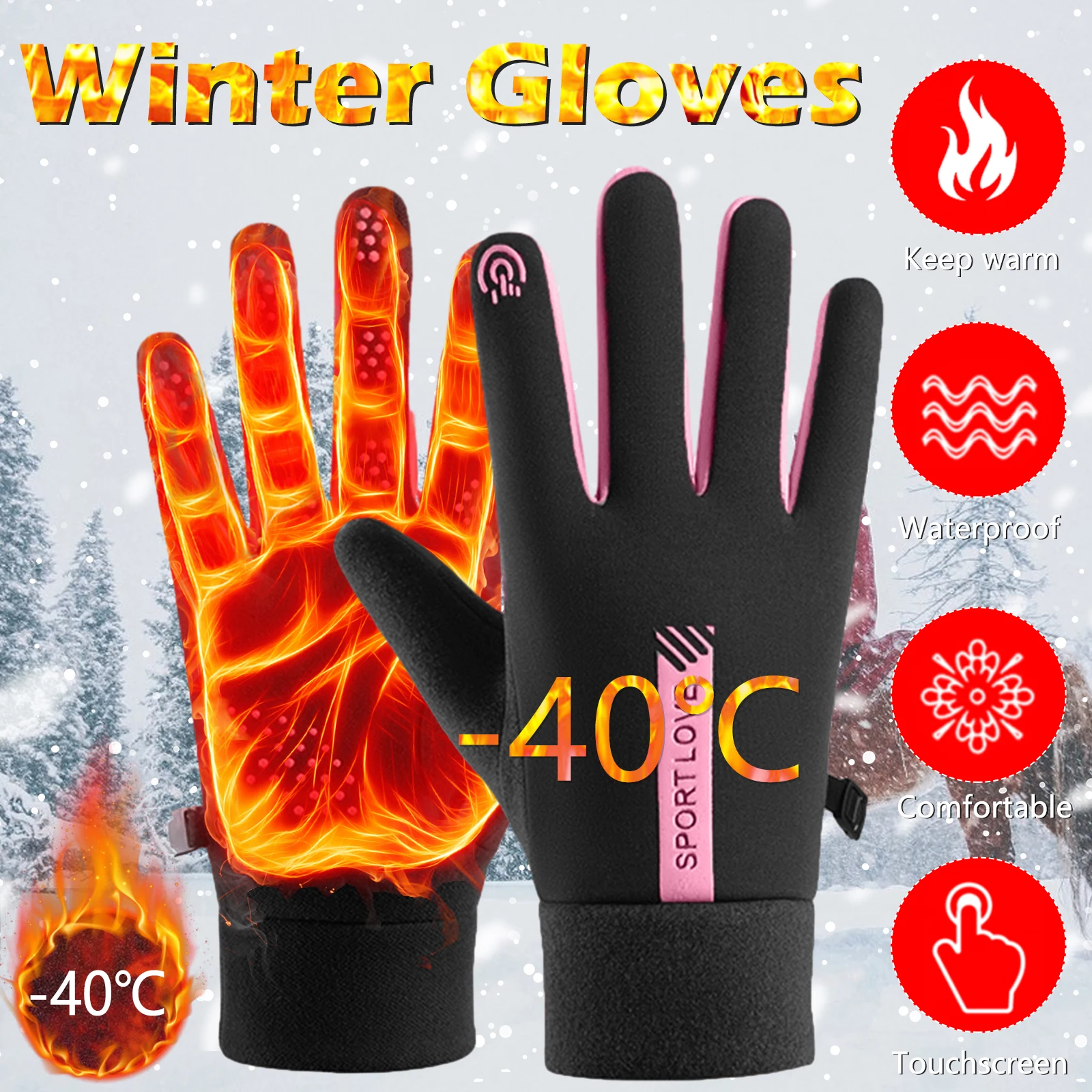 Men Women Non-Slip Touchscreen Gloves Winter Thermal Warm Full Finger Gloves Mittens Waterproof Skiing Fishing Cycling Gloves