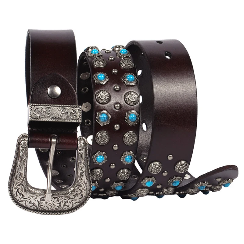 3.8CM Punk Rock Rivet Belts Genuine Leather Strap for Men Studded Male Belts First Layer of Cowskin Decorative Belts For Jeans