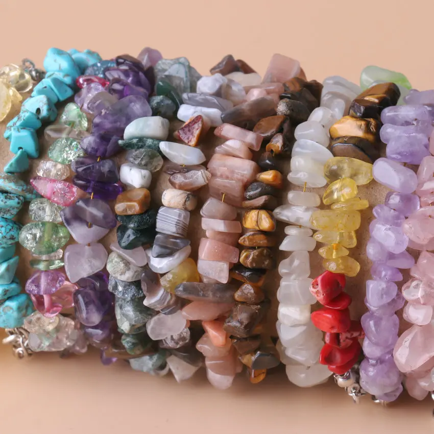 Natural Irregular Chip Stone Bracelet Moonstone Labradorite Pink Quartz Bracelets & Bangles Crystal Wristband For Women Jewelry
