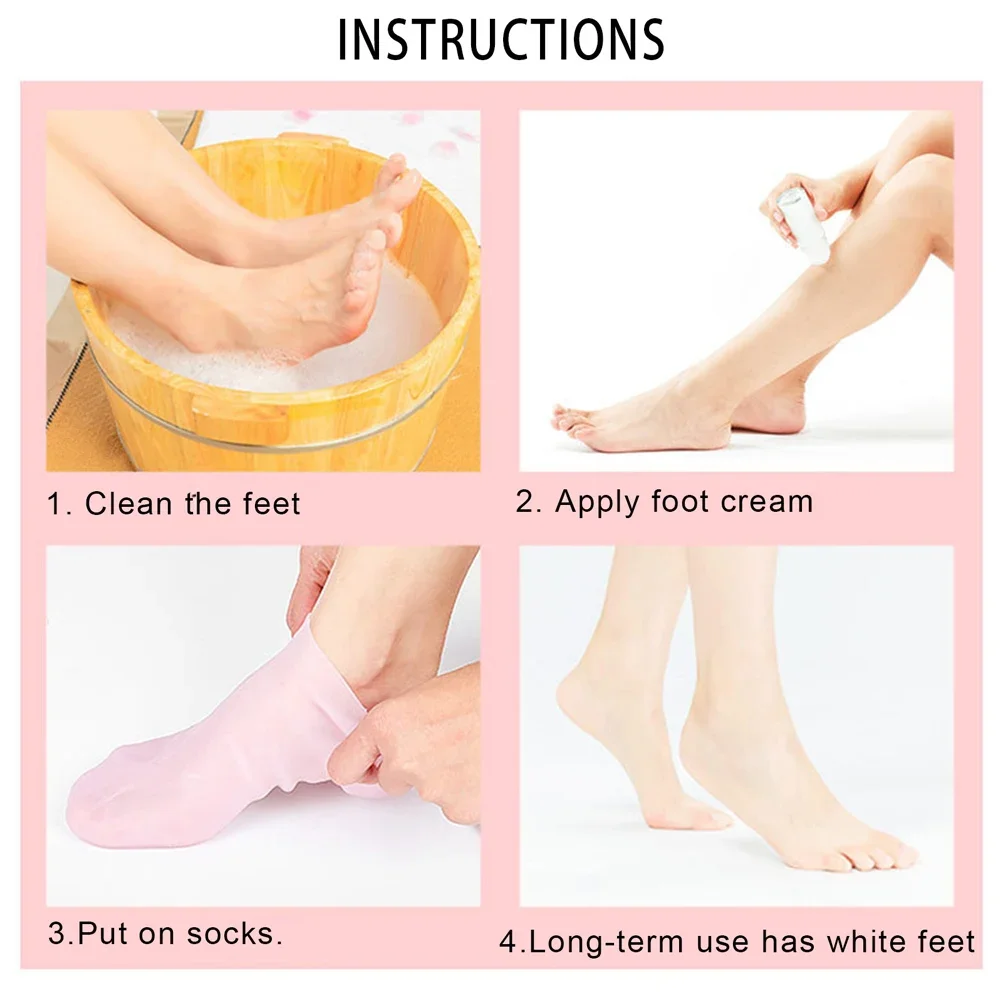 Pair Feet Care Socks Moisturizing Silicone Gel Heel Full Length Foot Skin Tools Protectors Anti Cracking Spa Home Use 5