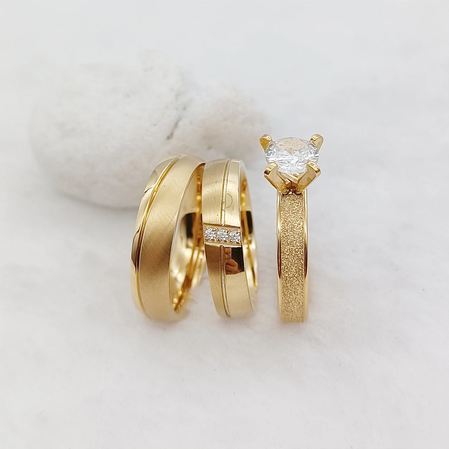 12 Year Anniversary Party Ladies 3pcs Proposal Wedding Engagement Rings Sets For Couples Handmade 14k gold plated Jewelry