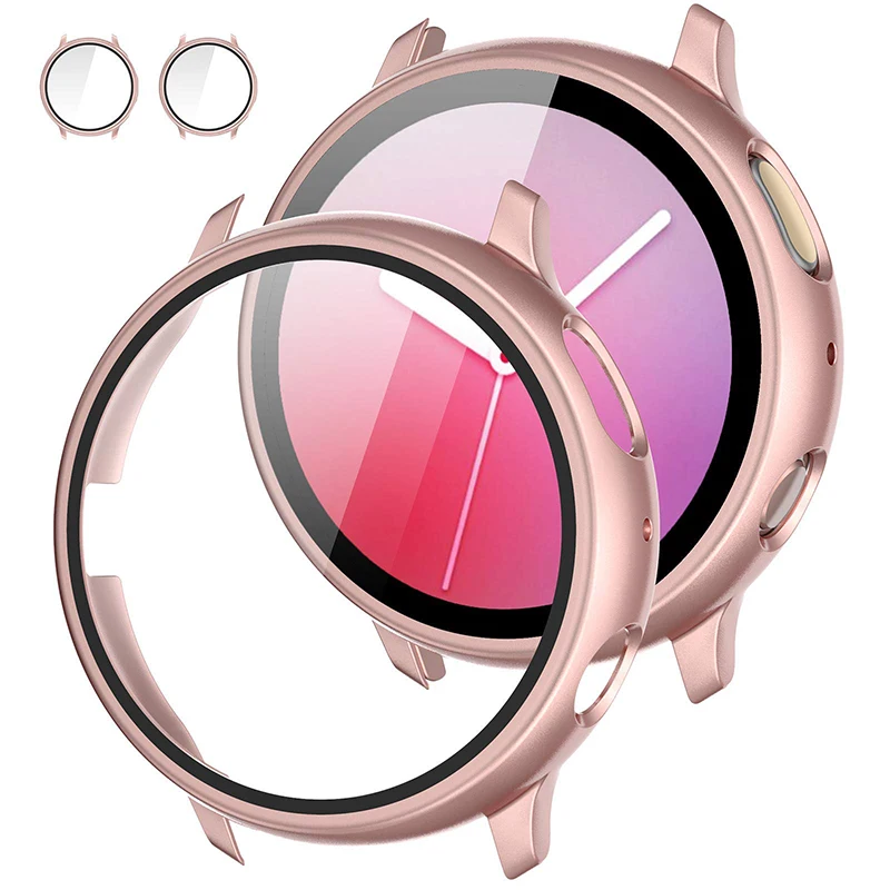 Case for Samsung Galaxy Watch Active 2 44mm 40mm Full Coverage Bumper Case with Tempered Glass Protective Cover Screen Protector smile