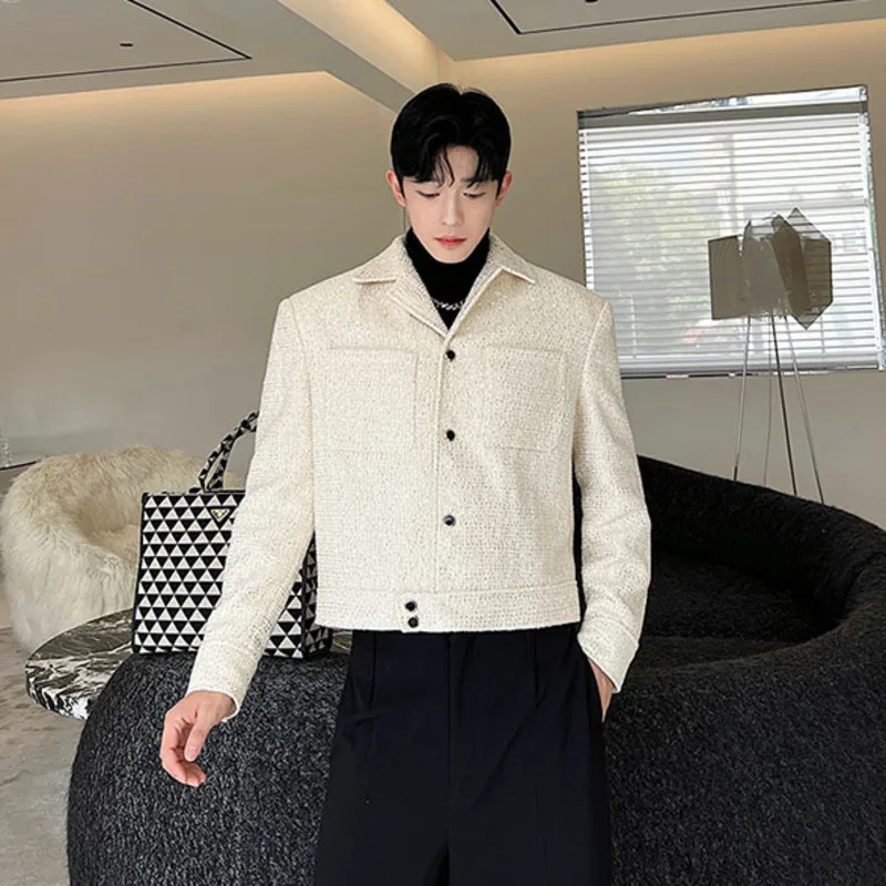 NOYMEI 2025 Temperament All-match Sqeuins Men's Short Blazer Autumn Winter 2024 New Black Lapel Fashionable Korean new Suit Jacket WA2626