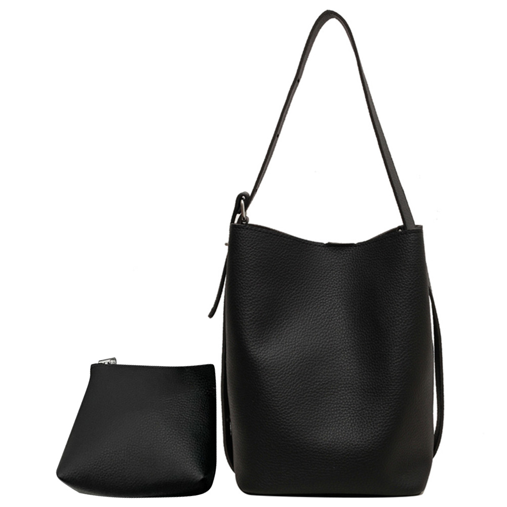 Women Versatile Shopper Bag Large Capacity Fashion Shoulder Bag Adjustable Strap Solid Color Simple Bag with Matching Clutch Set