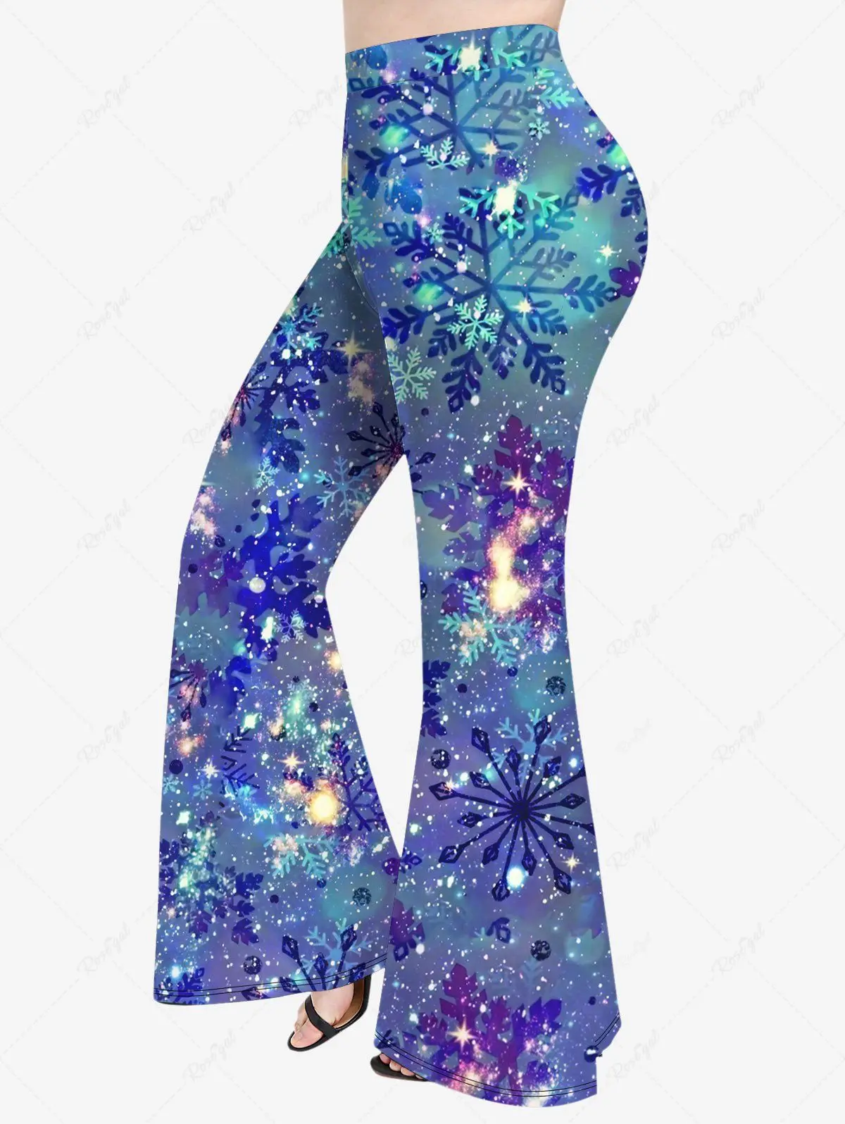 Crisscross Flare Sleeve T-shirt or Flare Pants Casual Matching Set For Women Ombre Galaxy Glitter Snowflake 3D Print Suit