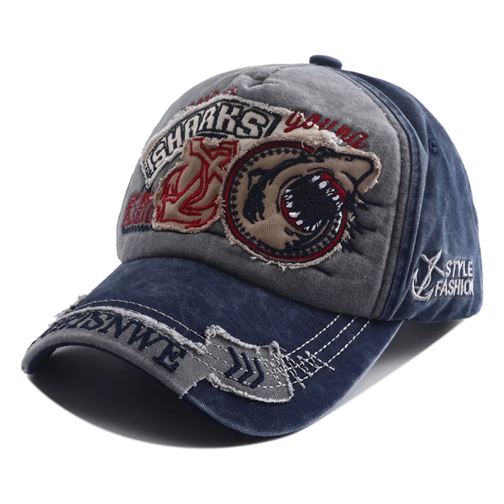 2023 New Designer Vintage Shark Hat Embroidery Snapback Baseball Cap Casquette Homme Hip Hop Casual Visor Hats for Women Men