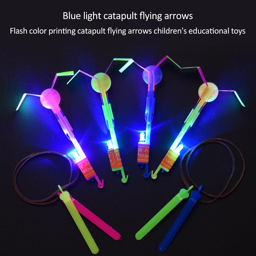 LED Light Catapult Lighting Up Toy Plastic Outdoor Slingshot Flying Game Battery Powered Flying Helicopter Toy for Kids Holiday