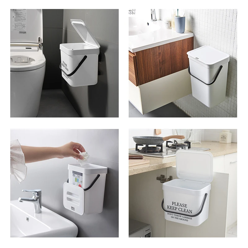 Kitchen Hanging Trash Can Household Cleaning Tool Bathroom Wastebasket Mini Dustbin Wall Mounted Home Bins Container Garbage Bin