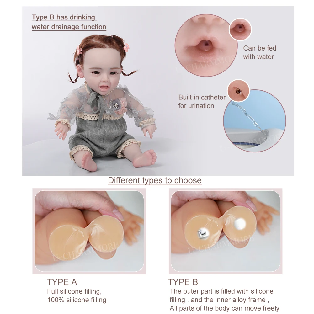 U-charmmore 17.7inch 5.7lbs 2025 Full Body Silicone Reborn Baby new Doll Realistic Girl Dolls Painted DIY Blank Baby Children Toys