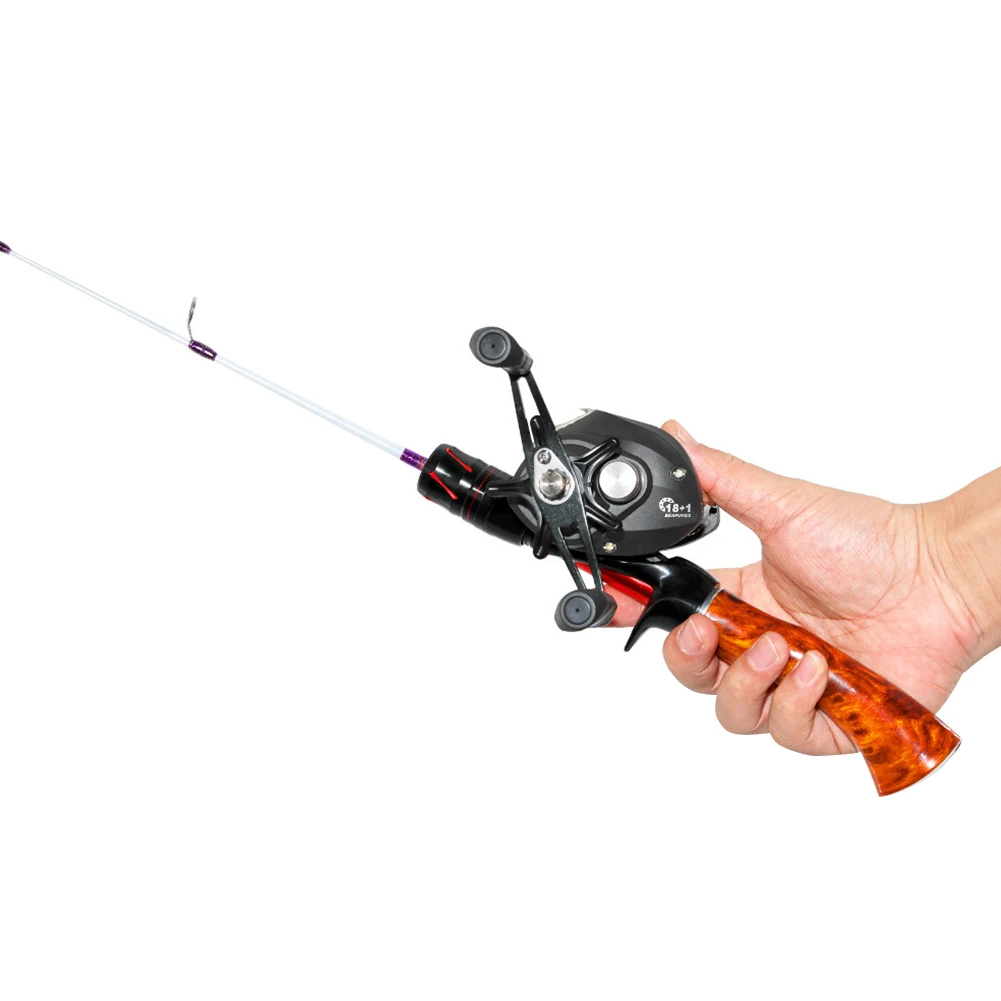 Telescopic Ice Winter Fishing Rod Outdoor Sport Mini Feeder Wooden Handle Fishing Pole Winter Fishing Rod Ice Fishing Reel