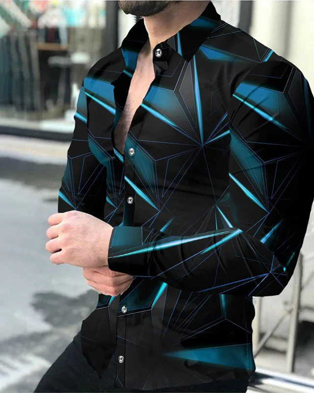 2025 2023 New Men's Cool Pattern Printed Handsome Long Sleeve Shirt 3D Digital Printed Casual new Loose Fit Shirt