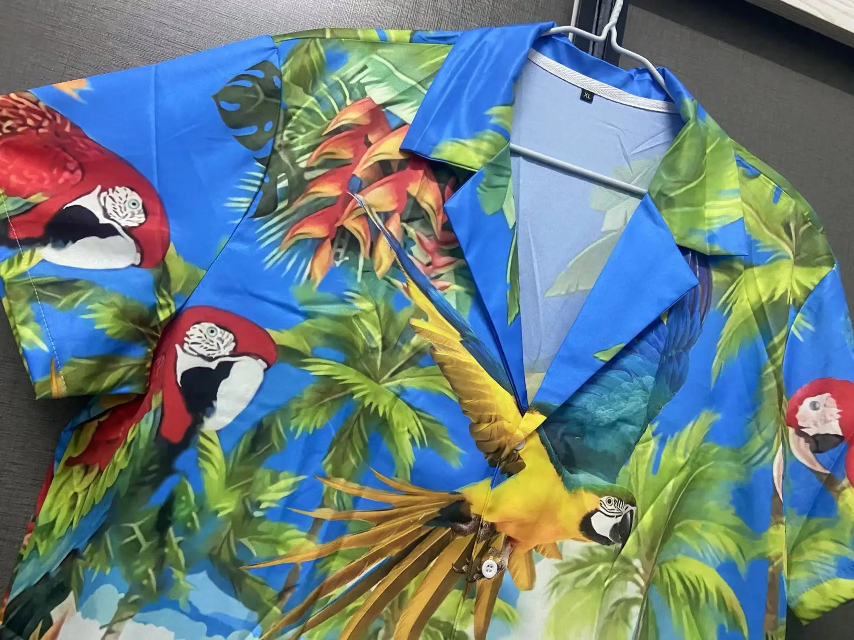 Mens Hawaiian Shirts Parrot Print Shirt For Men Summer Short Sleeve Turn-down Collar Streetwear Loose Vacation Beachwear Camisa