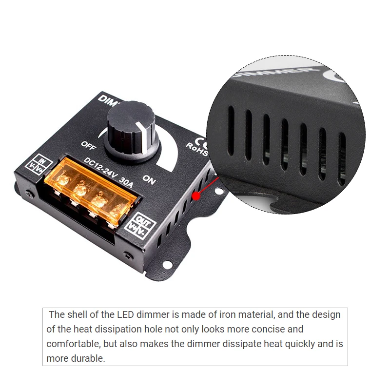 LED Knob Dimmer Switch DC V A High Power Voltage Regulator Keys RF Remote Control for Single Color Strip Light Dimming